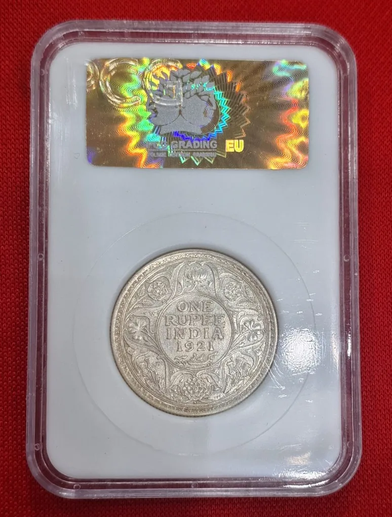 Rare MS 62 One Rupee 1921 George V King Emperor Coin PCG Graded