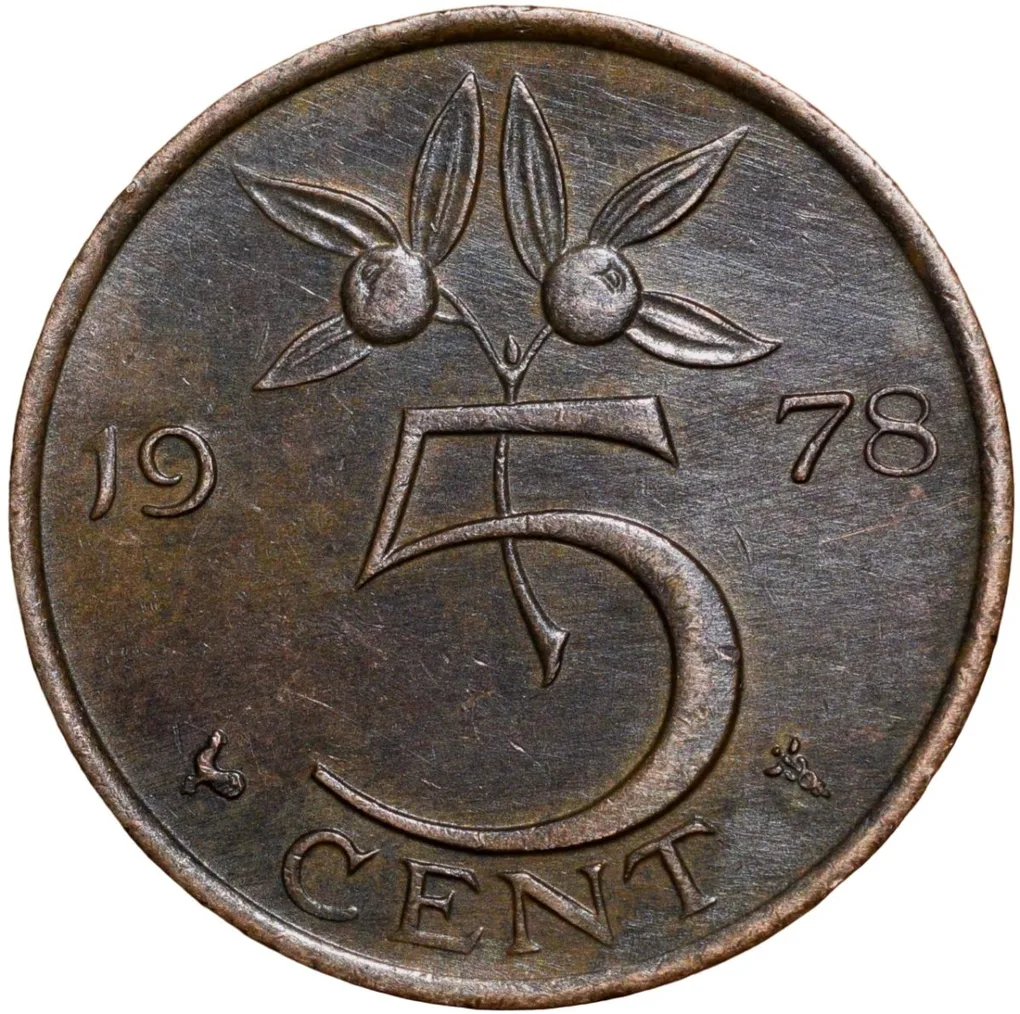 Bronze 5 Cents of Junliana Koningin (AD 1978) from Nederland