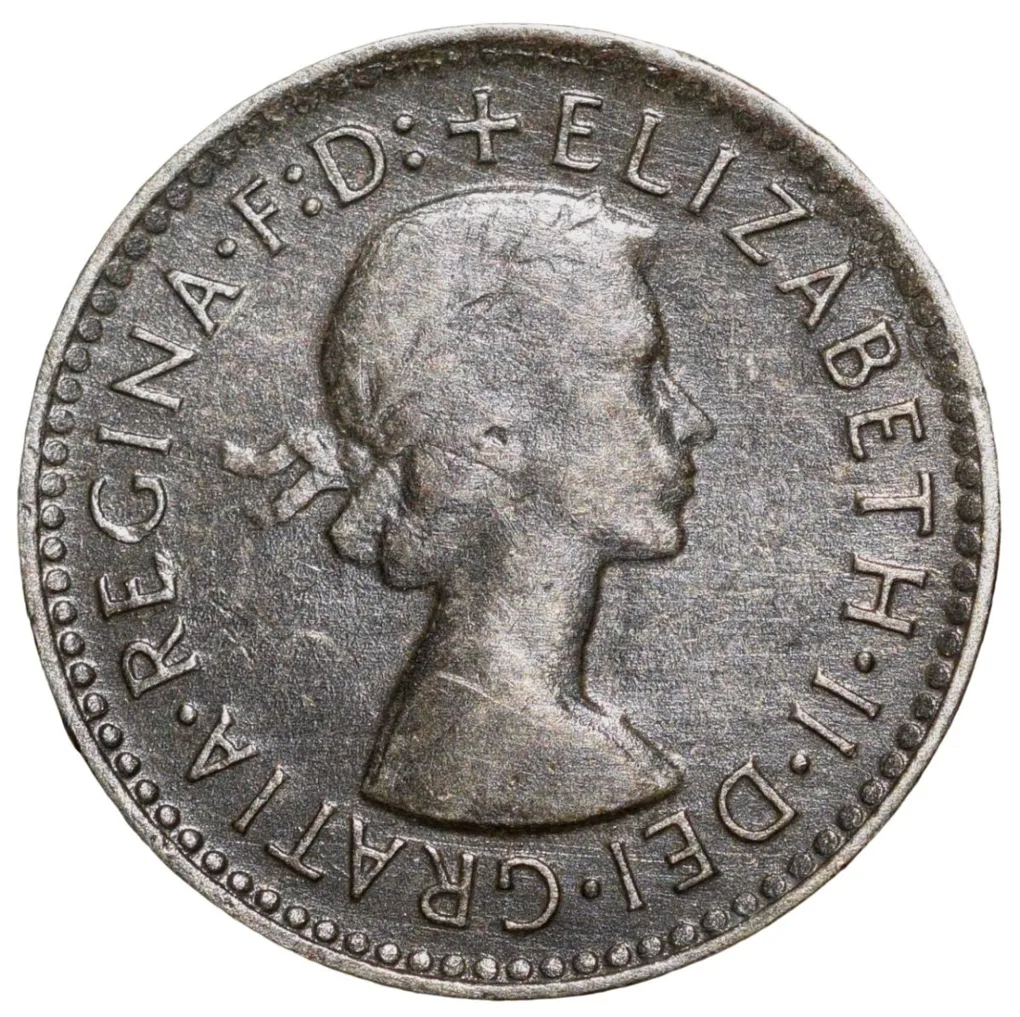 Silver 3 Pence of Elizabeth II (AD 1956) from Australia with Three wheat stalks