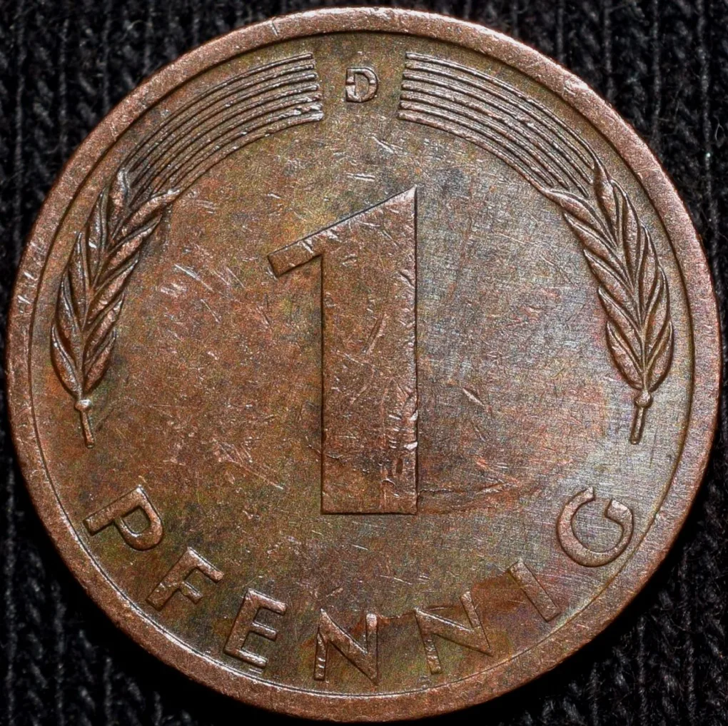 Bronze 1 Pfennig of Germany (AD 1975) with Oak Sapling