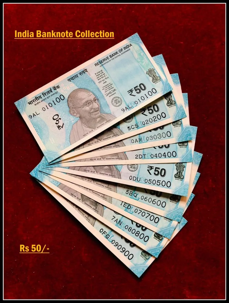 Rs 50/- India Banknote Solid Set Gem Unc 010100 to 090900 Latest Issue Unique and Rare
