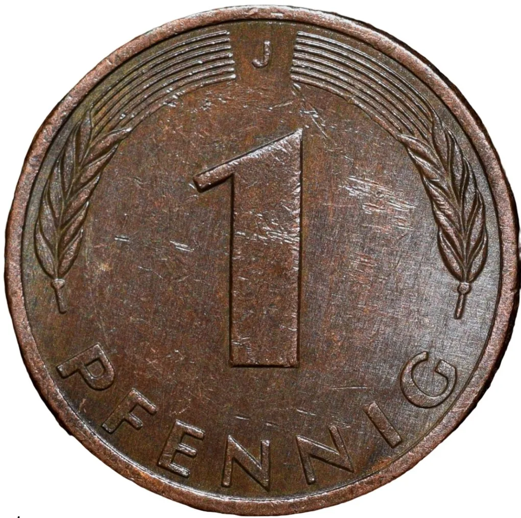 Bronze 1 Pfennig of Germany (AD 1978) with Oak Sapling