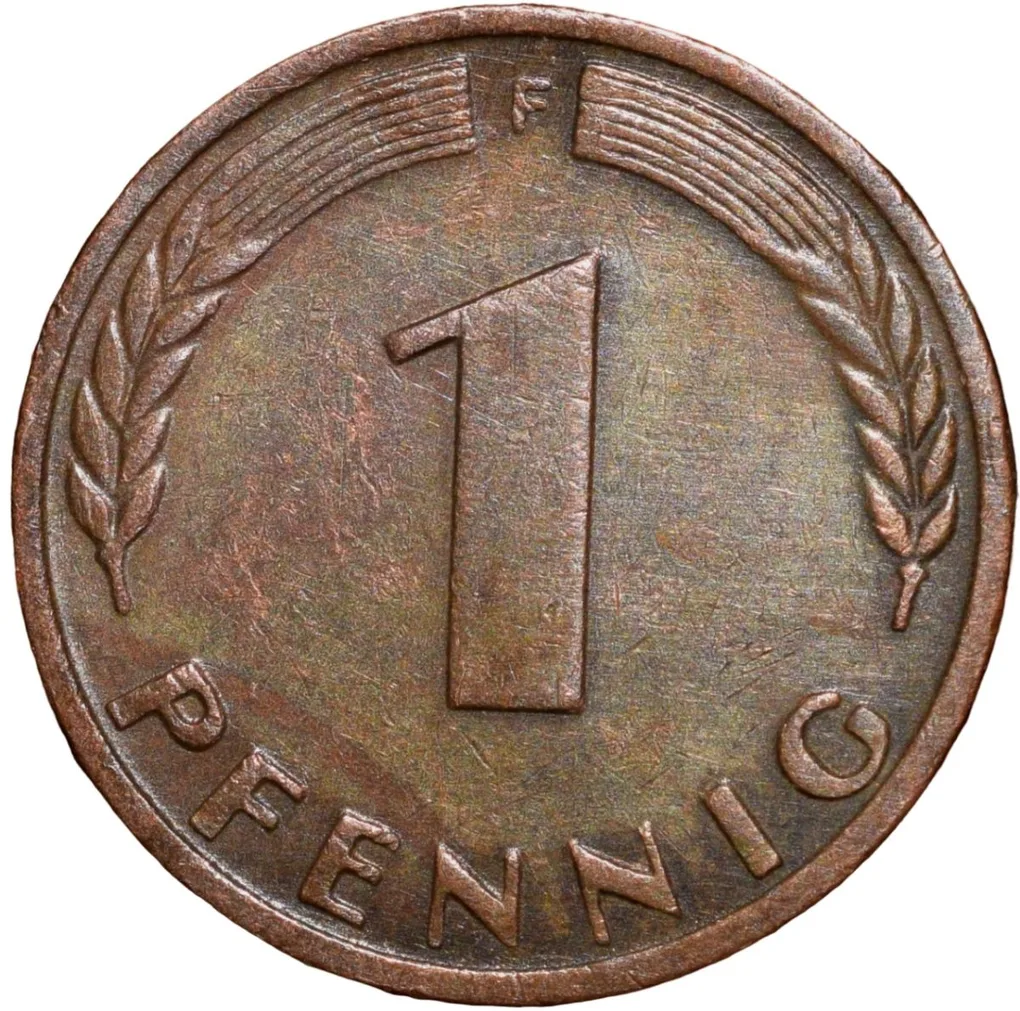 Bronze 1 Pfennig of Germany (AD 1968) with Oak Sapling