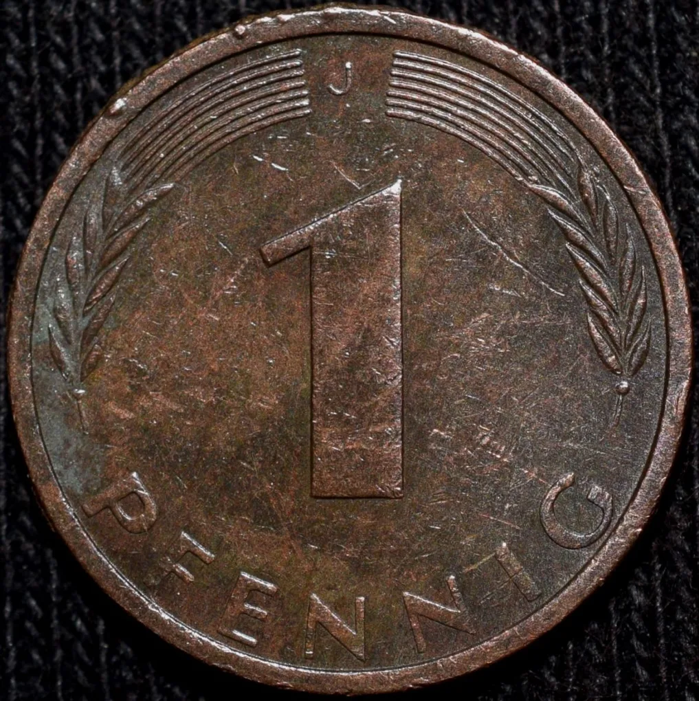 Bronze 1 Pfennig of Germany (AD 1973) with Oak Sapling