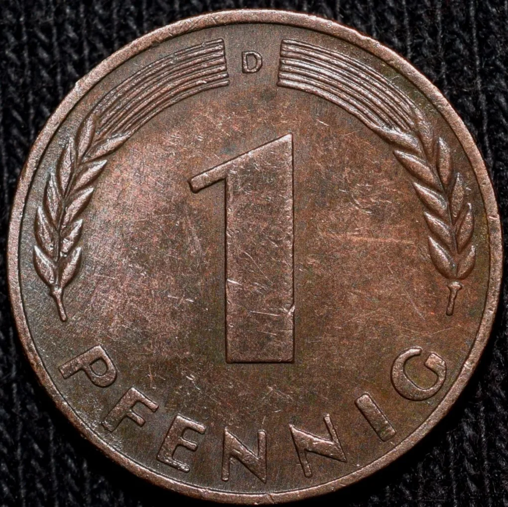 Bronze 1 Pfennig of Germany (AD 1967) with Oak Sapling