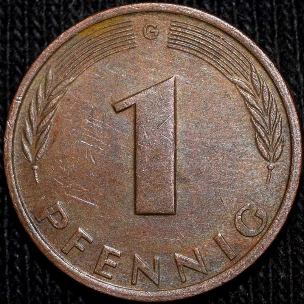 Bronze 1 Pfennig of Germany (AD 1980) with Oak Sapling