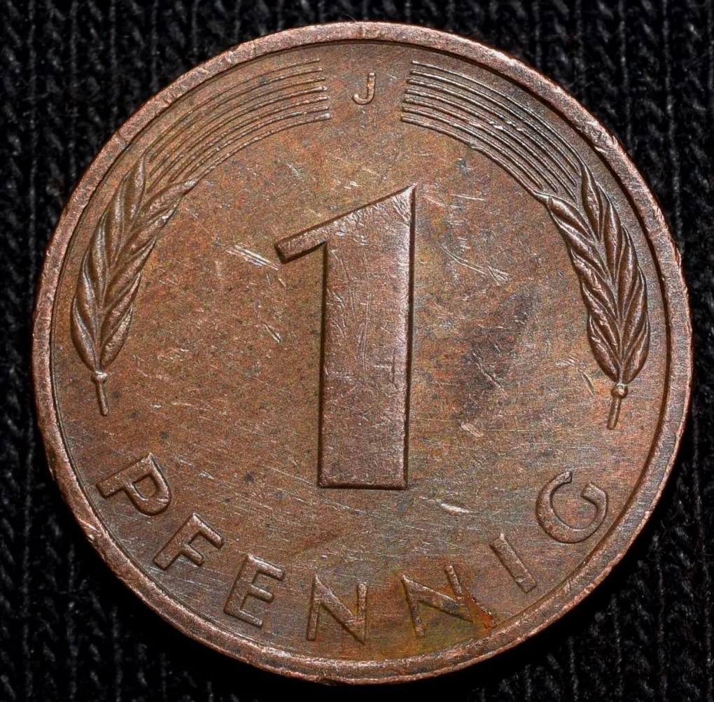 Bronze 1 Pfennig of Germany (AD 1983) with Oak Sapling