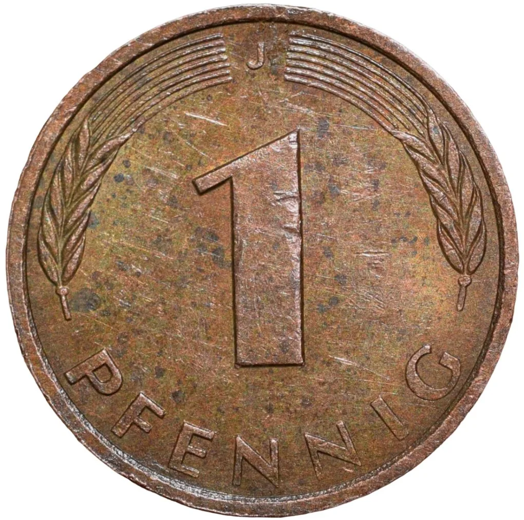 Bronze 1 Pfennig of Germany (AD 1977) with Oak Sapling