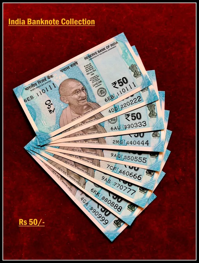 Rs 50/- India Banknote Solid Set Gem Unc 110111 to 990999 Latest Issue Unique and Rare