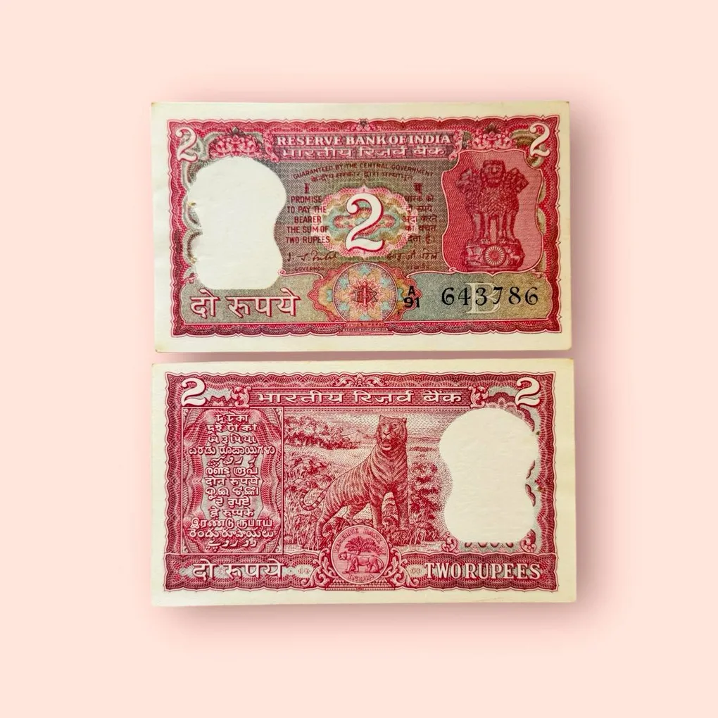 Rs 2 India Banknote Tiger Issue Ending 786 GEM UNC Unique and Rare