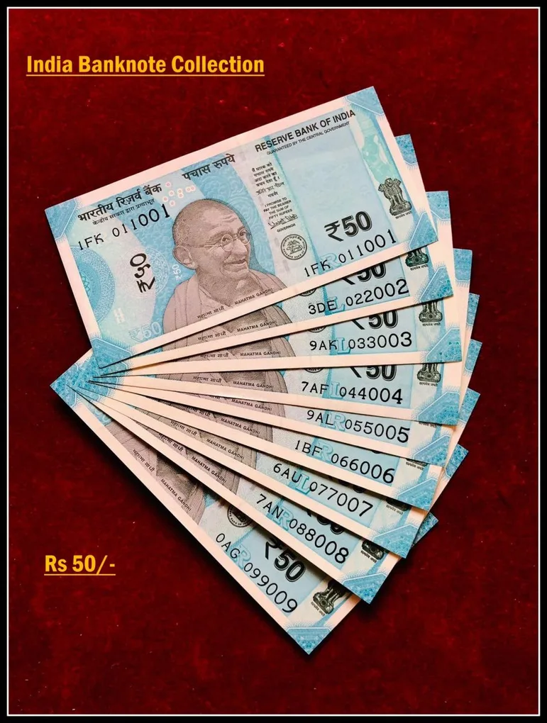 Rs 50/- India Banknote Solid Set Gem Unc 011001 to 099009 Latest Issue Unique and Rare