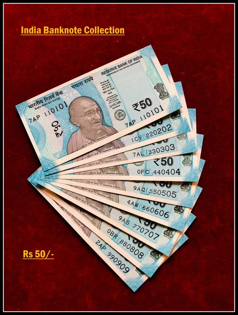 Rs 50/- India Banknote Solid Set Gem Unc 110101 to 990909 Latest Issue Unique and Rare