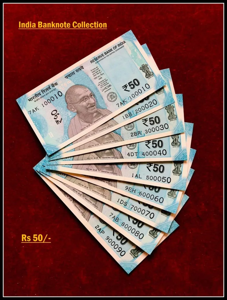 Rs 50/- India Banknote Solid Set Gem Unc 100010 to 900090 Latest Issue Unique and Rare