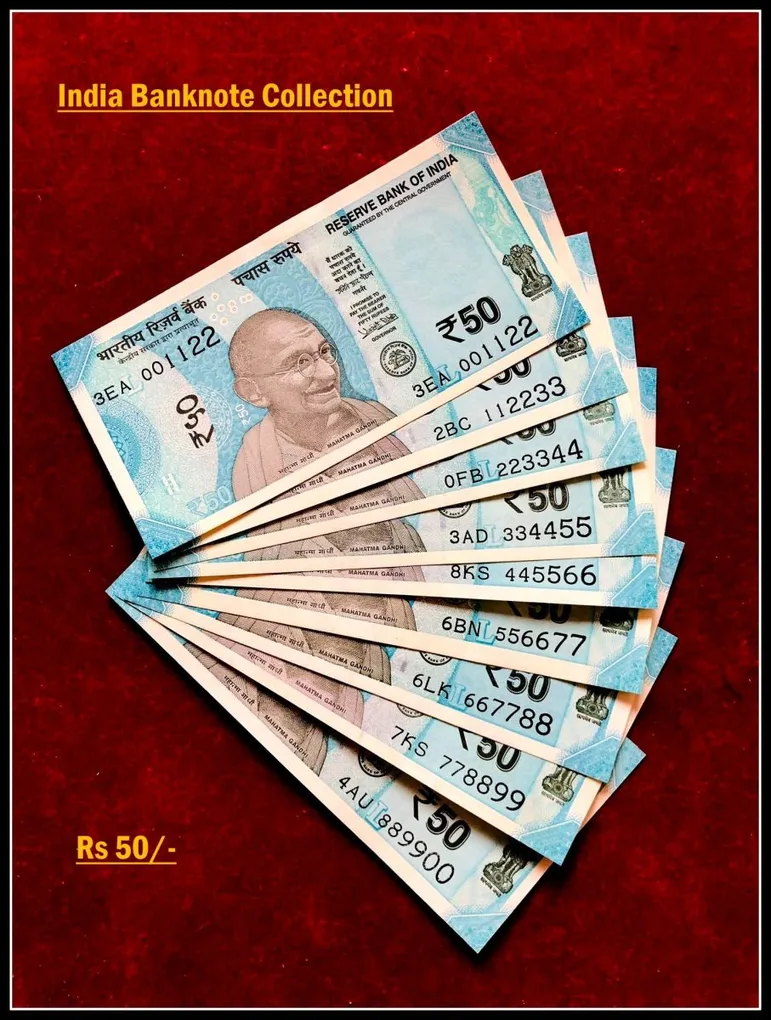 Rs 50/- India Banknote Solid Set Gem Unc 001122 to 889900 Latest Issue Unique and Rare