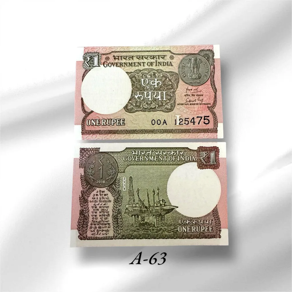 A 63 Re 1 India Banknote Signature series Signed By Subhash Garg Inset L 2018 Issue Unc Unique and Rare