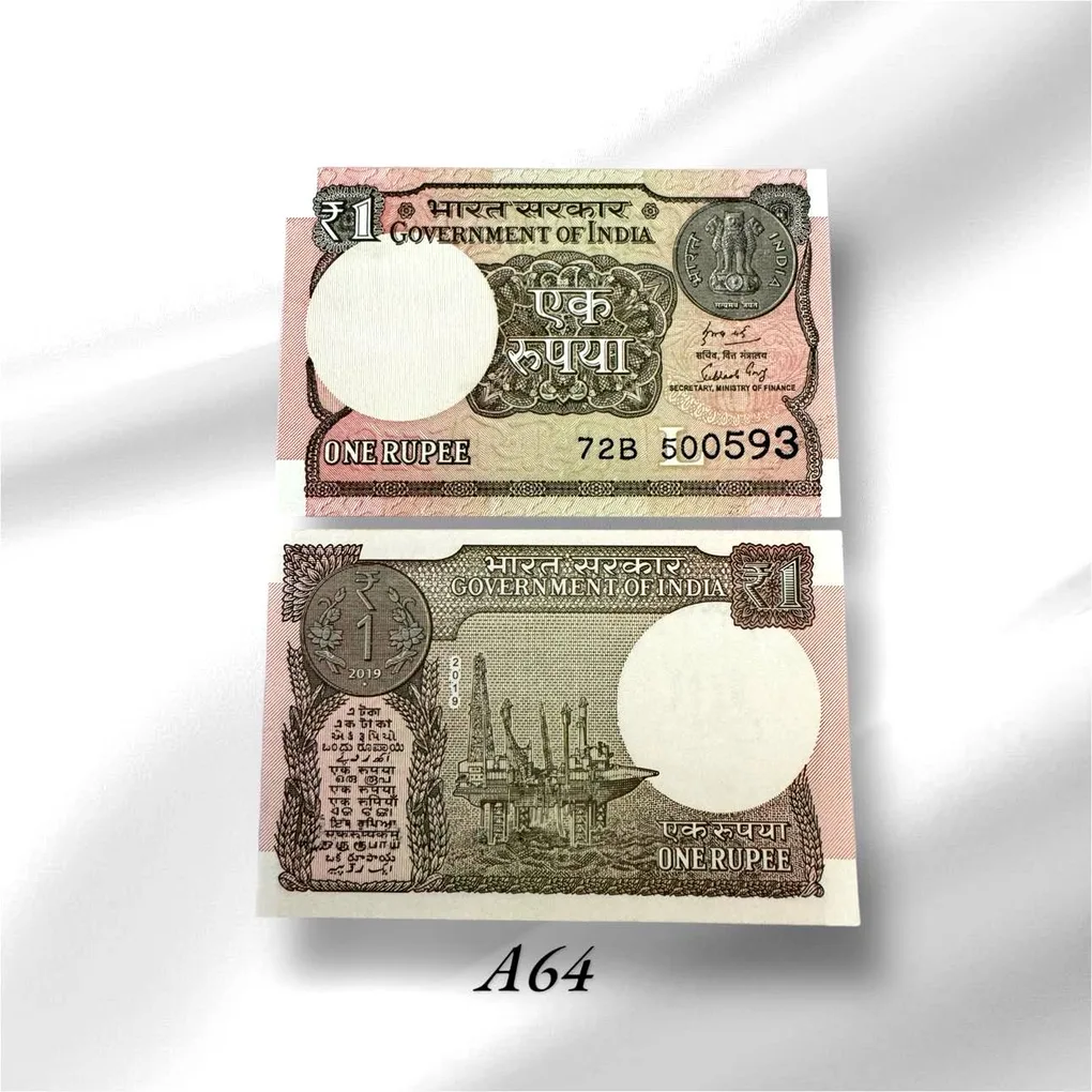 A 64 Re 1 India Banknote Signature series Signed By Subhash Garg Inset L 2019 Issue Unc Unique and Rare