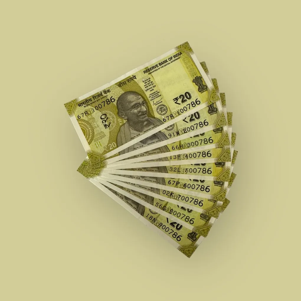 Rs 20 India Banknote Holy Solid Number 100786 to 900786 Gem Unc Unique and Rare