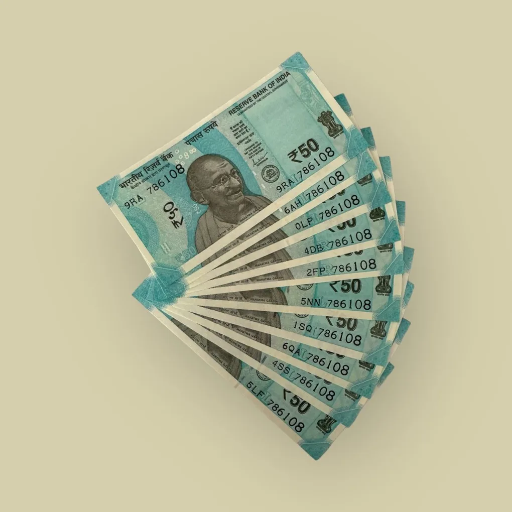 Rs 50 India Banknote Holy Solid Number 786108 10 Note Sets Gem Unc Unique and Rare