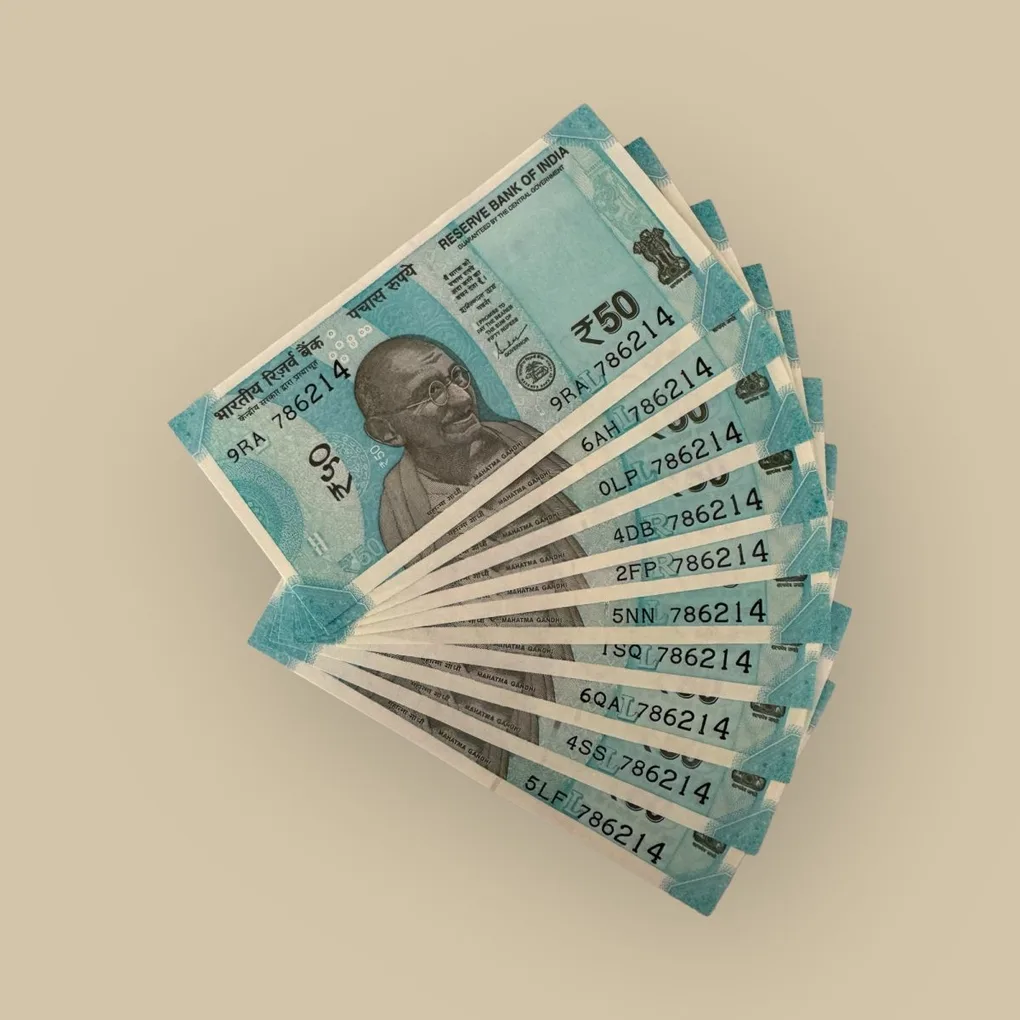 Rs 50/- India Banknote Holy Solid Number 786214 10 Note Sets Gem Unc Unique and Rare