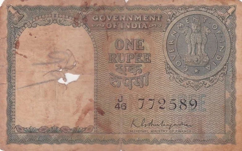 Republic India 1 Rupee 1951 K G Ambegaonkar Signed Note #5