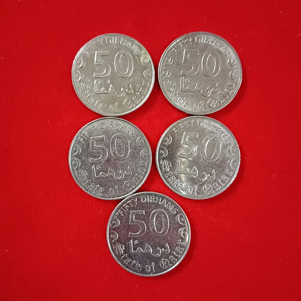 50 Dirhams State of Qatar 5 Pcs Given Unc Condition Coins