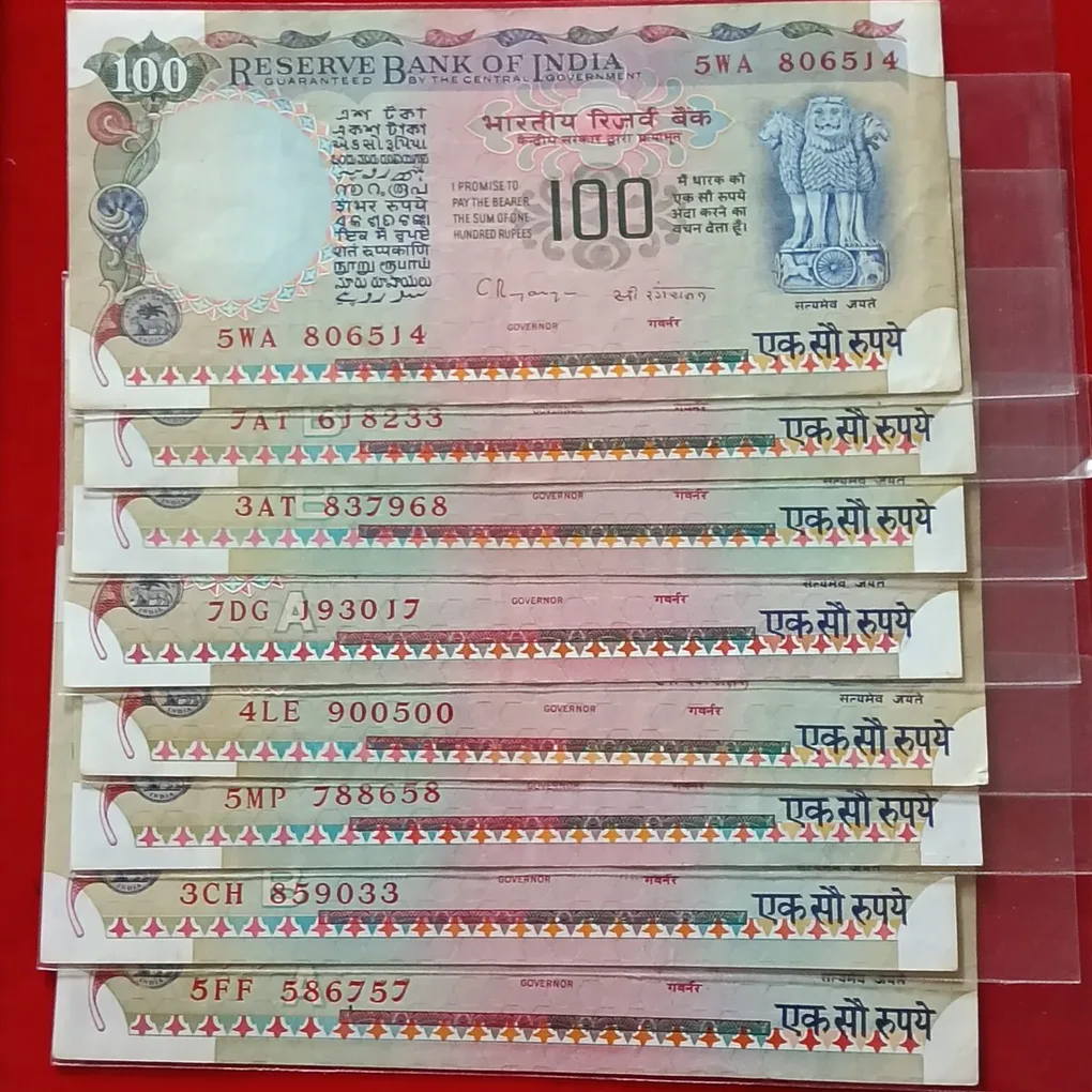 100 Rs Old Cobalt Agriculture Issue Notes 10 Pcs Given B7