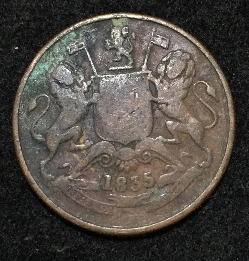 1835 India - British ½ Anna Rare Coin #A-170