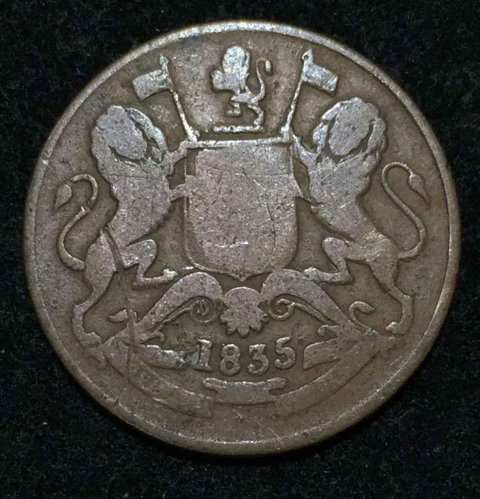 1835 India - British ½ Anna Rare Coin #A-172