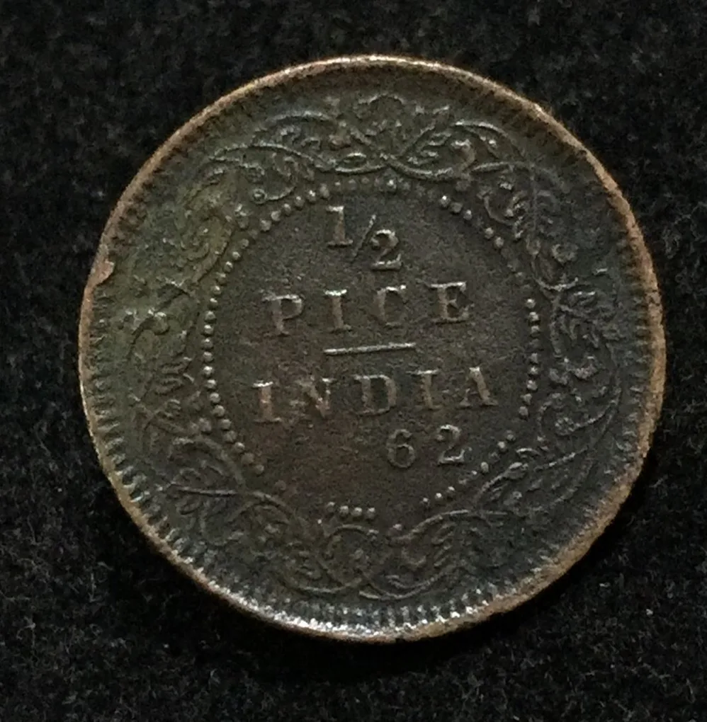 1862 India - British ½ Pice - Victoria coin Lowest Price #A-185