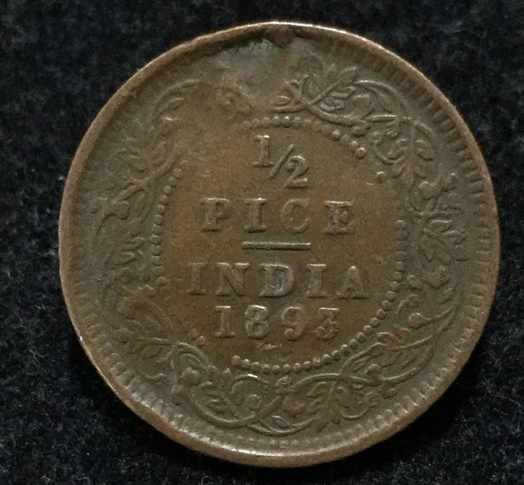 1893 India - British ½ Pice - Victoria coin Lowest Price #A-186
