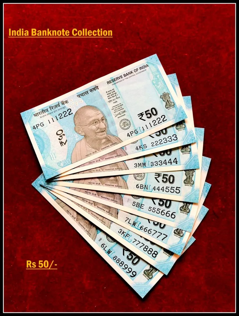 Rs 50/- India Banknote Solid Set Gem Unc 111222 to 888999 Latest Issue Unique and Rare