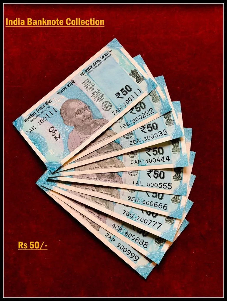 Rs 50/- India Banknote Solid Set Gem Unc 100111 to 900999 Latest Issue Unique and Rare