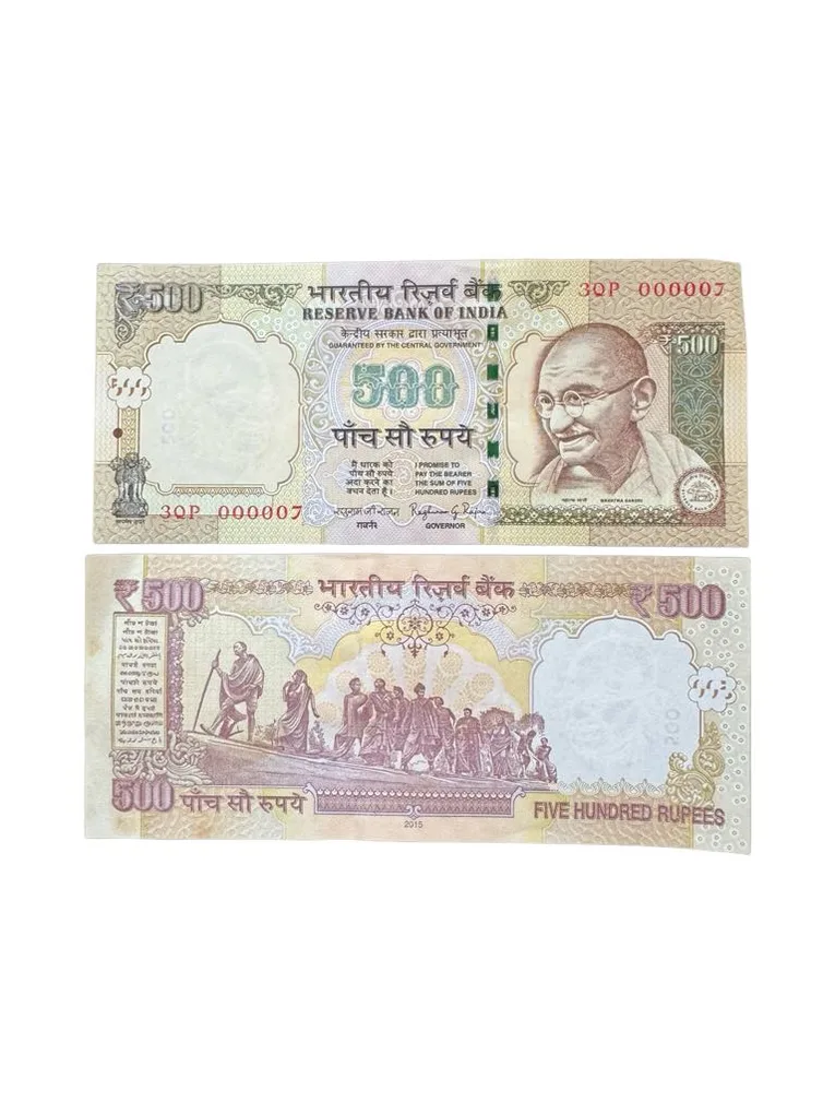 Rs 500/- L0w serial India Banknote Gem Unc 000007 Latest Issue Unique and Rare
