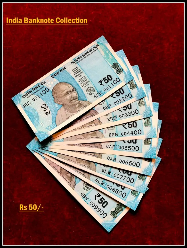 Rs 50/- India Banknote Solid Set Gem Unc 001100 to 009900 Latest Issue Unique and Rare