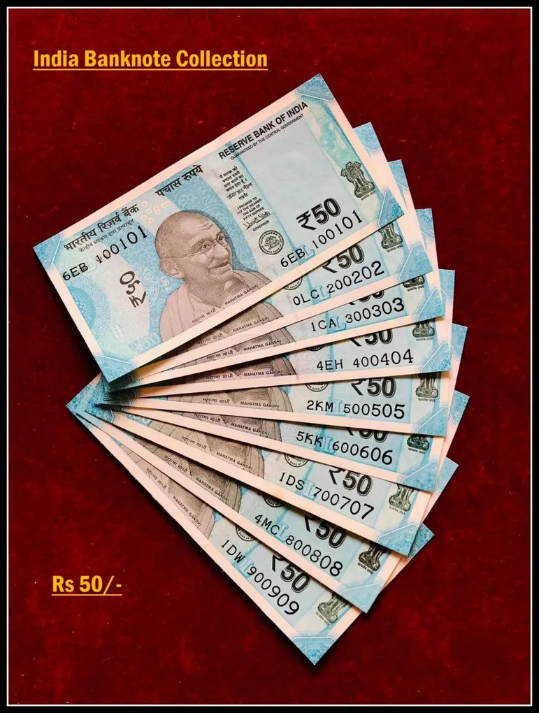 Rs 50/- India Banknote Solid Set Gem Unc 100101 to 900909 Latest Issue Unique and Rare