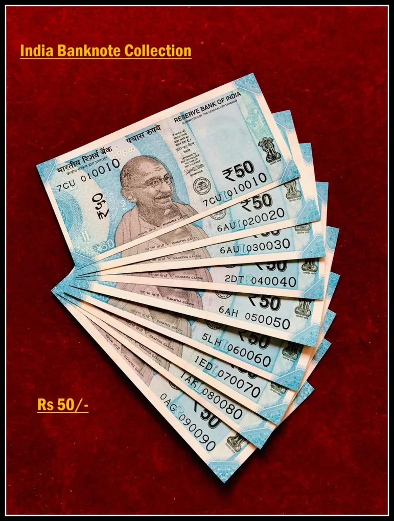 Rs 50/- India Banknote Solid Set Gem Unc 010010to 090090 Latest Issue Unique and Rare
