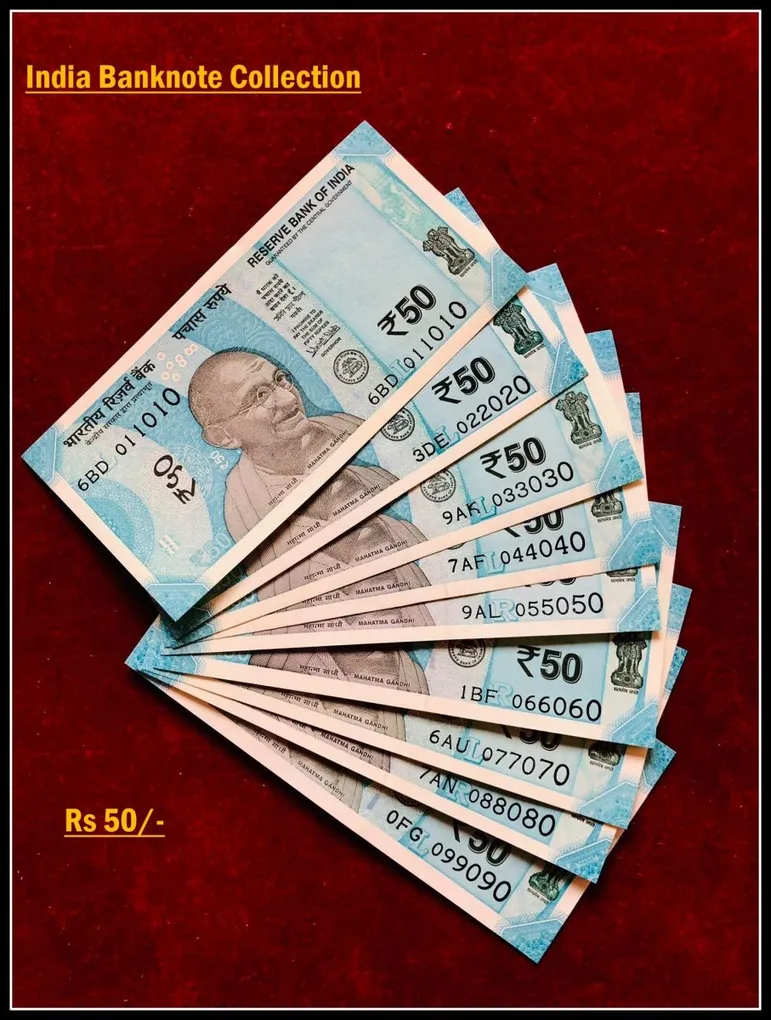 Rs 50/- India Banknote Solid Set Gem Unc 011010 to 099090 Latest Issue Unique and Rare