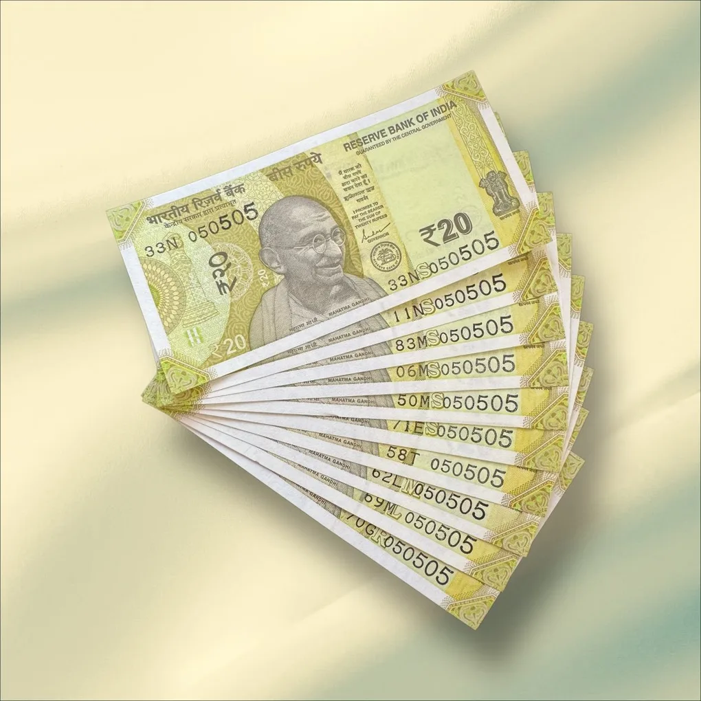 Rs 20 India Banknote Triple Number 10 Note Set Number 050505 Gem Unc Very Unique and Rare