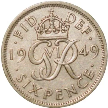 Copper-Nickel 6 Pence of George VI of United Kingdom (AD 1949) with Flowers