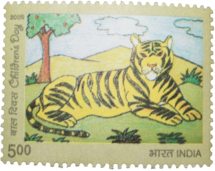 Postage Stamp of Repulic India (AD 2000) 5 Rupees with Children's Day with Tiger Painting, Mint Un-Used as per Image.