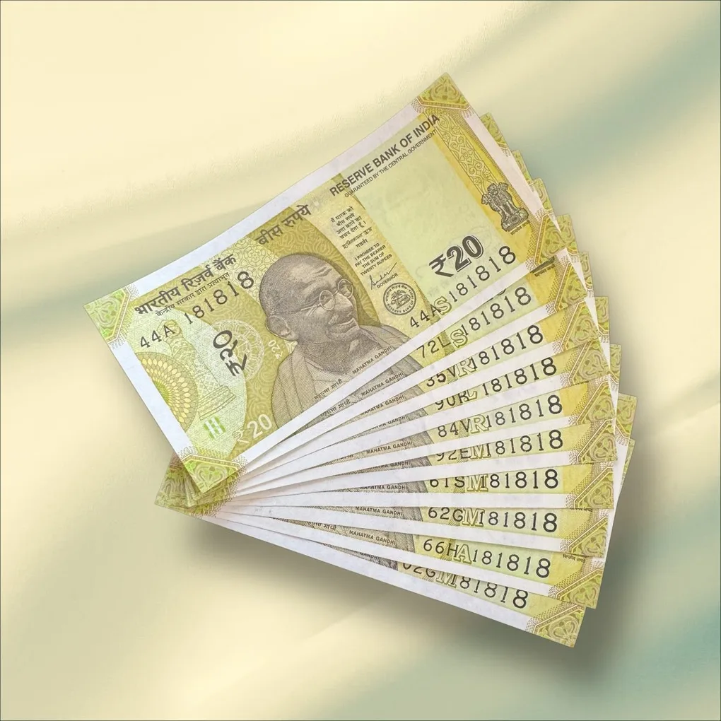 Rs 20 India Banknote Tripling Number 10 Note Set Number 181818 Gem Unc Very Unique and Rare