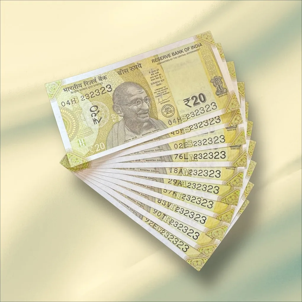 Rs 20 India Banknote Triple Number 10 Note Set Number 232323 Gem Unc Very Unique and Rare