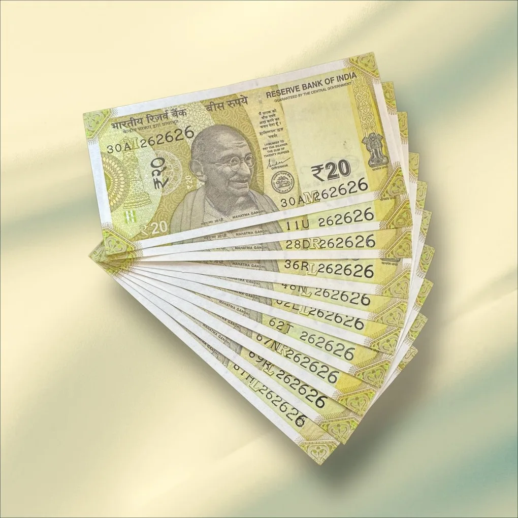 Rs 20 India Banknote Triple Number 10 Note Set Number 262626 Gem Unc Very Unique and Rare