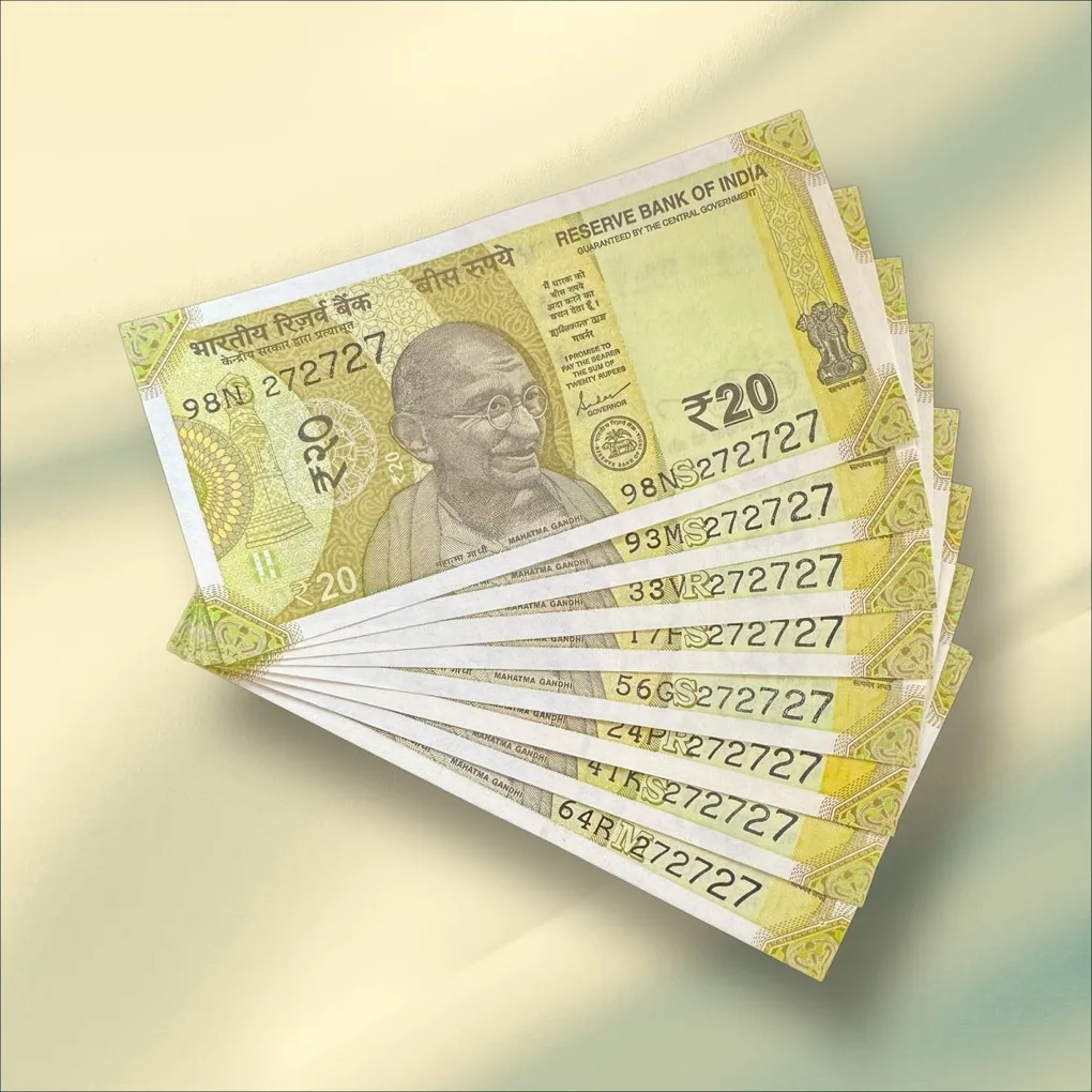 Rs 20 India Banknote Triple Number 10 Note Set Number 272727 Gem Unc Very Unique and Rare