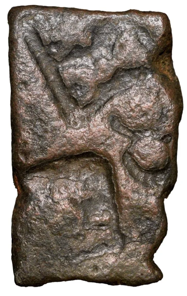 Copper Punch-Marked from Vidarbha (Paoni) 3rd - 2nd Cen. BC with Lion Seated Right, Ujjaini Symbol & Dual Nandipad