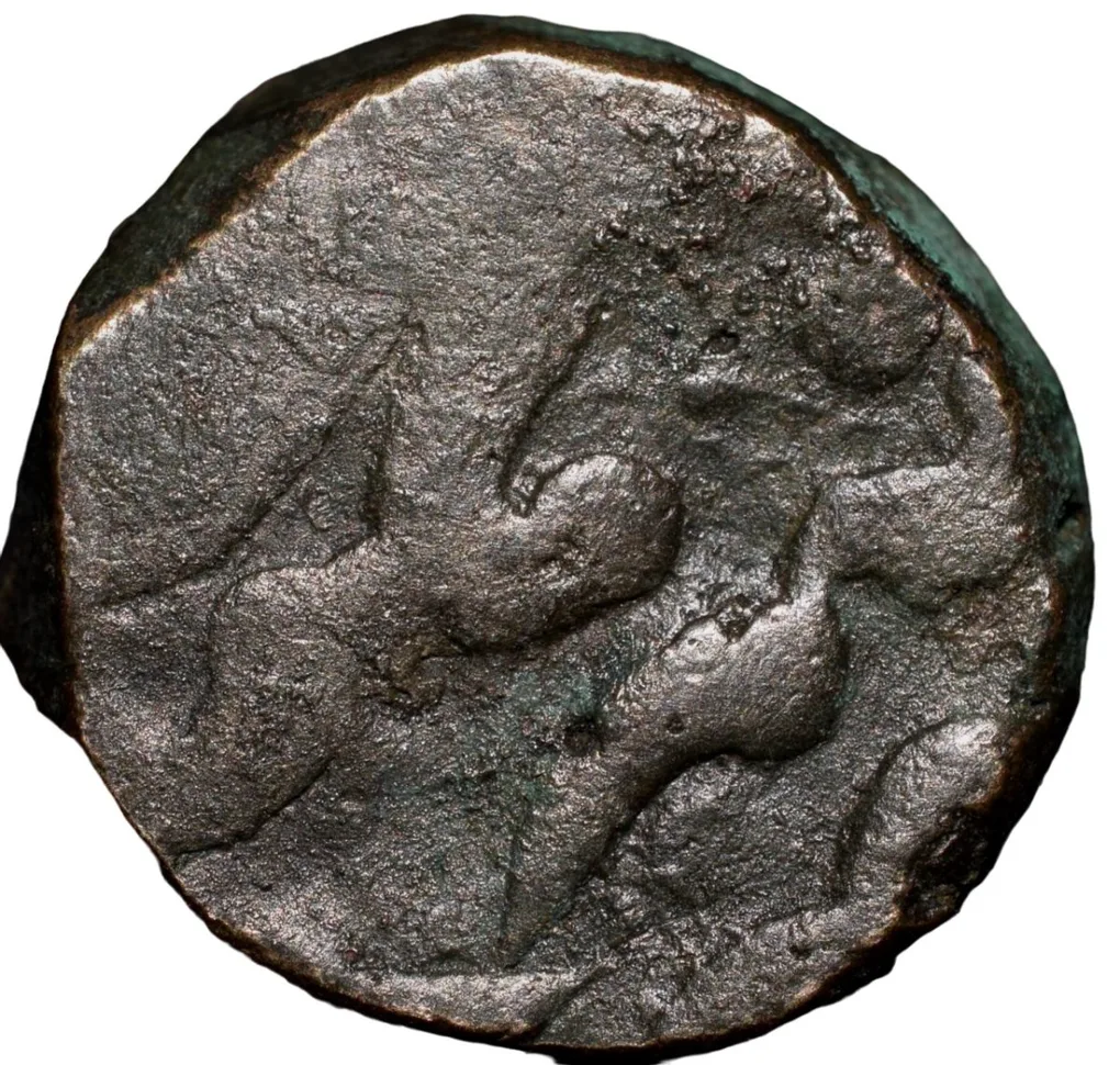 Copper Paisa of Hyderabad State (17th - 18th Cen. AD) from Anjangaon with Sword Right