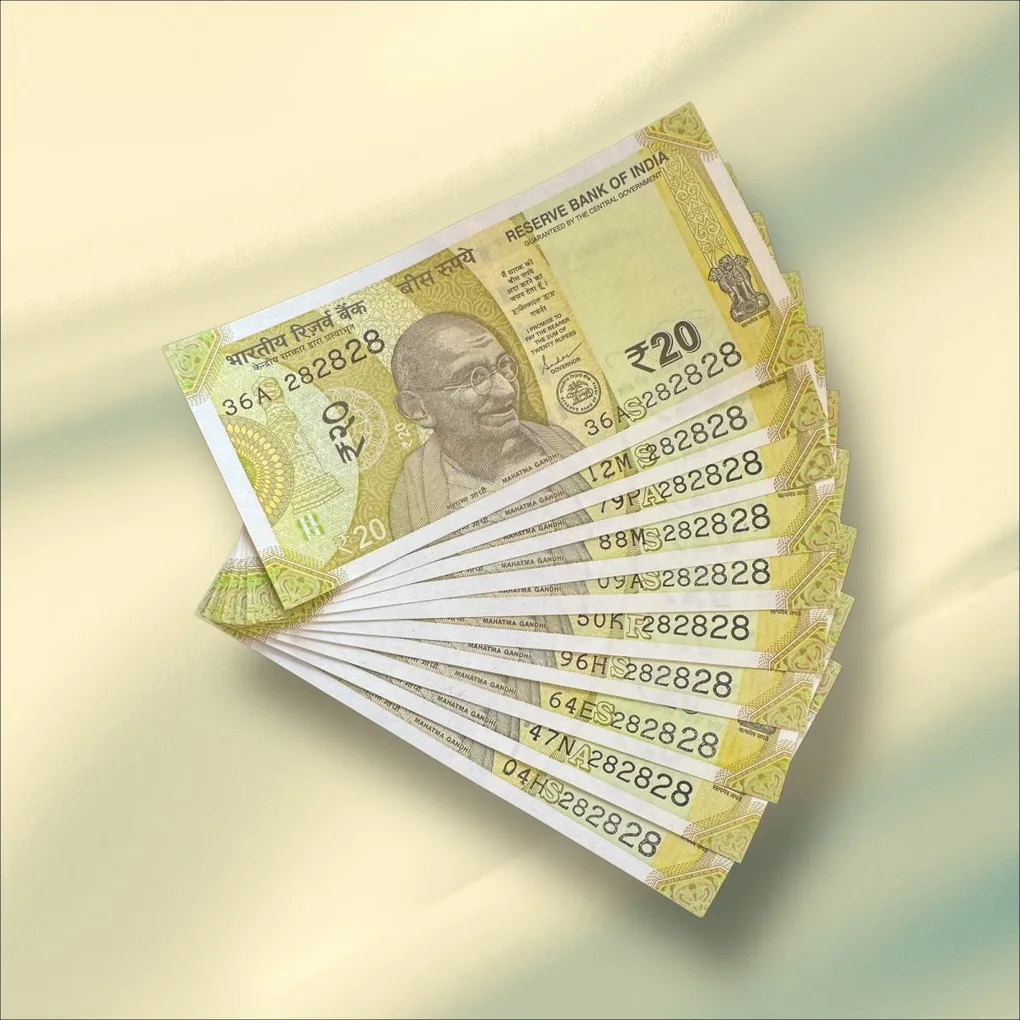 Rs 20 India Banknote Triple Number 10 Note Set Number 282828 Gem Unc Very Unique and Rare