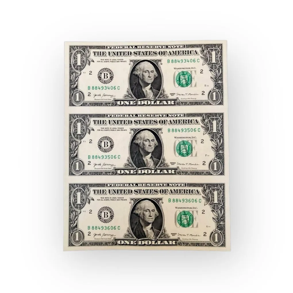 United States of America Issue Usd 1 Uncut 3 Piece Gem UNC Unique and Rare Tope Collectible Item USA