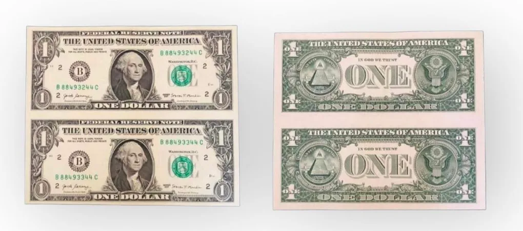 United States of America Issue USD 1 Uncut 2 Piece Gem Unc Unique and Rare
