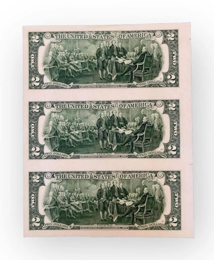 United States of America Issue $ 2 Uncut 3 Piece GEM UNC Unique and Rare Tope Collectible Item USA